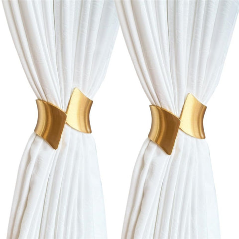 2 Pack Decorative Gold Metal Curtain Tie Backs Window Drapery Wire Drawing Spring Clip Holdbacks for Home Office