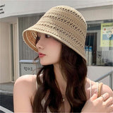 Womens Summer Crochet Slouchy UV Protection Sun Hat Handmade Knitted Floral Boho Fishing Hat Foldable Travel Beach Hat
