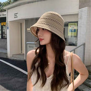 Womens Summer Crochet Slouchy UV Protection Sun Hat Handmade Knitted Floral Boho Fishing Hat Foldable Travel Beach Hat