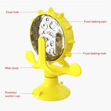 Cat Dog Treat Dispenser Toy - Cat Interactive Feeder Pet Food Toys Feeder 360° Degree Rotating Food Leakage Device Rotate with Strong Suction Cup Money Wheel Shape (Yellow)