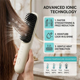 Cordless Hair Straightener Brush Portable 2 in 1 Hair Straightening and Styling Brush with Protein Care and 4 Heat Settings Travel Styling Tool Beige