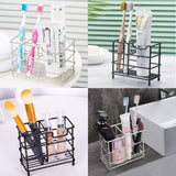 304 Stainless Steel Bathroom Toothbrush Holder Toothpaste Holder Stand Bathroom Accessories Organizer (Black, Small)