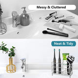 304 Stainless Steel Bathroom Toothbrush Holder Toothpaste Holder Stand Bathroom Accessories Organizer (Black, Small)