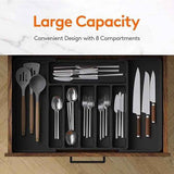 Extra Large Expandable Silverware Organizer, BPA-Free Food-Safe Cutlery Flatware Organizer, Kitchen Utensil Drawer Organizer, Adjustable Silverware Holder for Spoons Forks Knives, Black