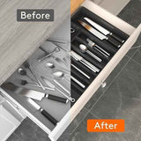 Extra Large Expandable Silverware Organizer, BPA-Free Food-Safe Cutlery Flatware Organizer, Kitchen Utensil Drawer Organizer, Adjustable Silverware Holder for Spoons Forks Knives, Black