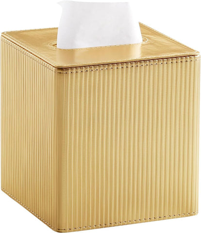 PU Leather Tissue Box Cover Square, Cube Tissue Box Holder with Magnetic Closure, Decorative Tissue Holder for Bathroom Bedroom Office (Gold, Square) In Australia - Darrahopens