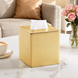 PU Leather Tissue Box Cover Square, Cube Tissue Box Holder with Magnetic Closure, Decorative Tissue Holder for Bathroom Bedroom Office (Gold, Square) In Australia - Darrahopens