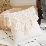 Cotton Handmade Crochet Woven Boho Throw Pillow Farmhouse Pillow Insert Included Decorative Cushion for Couch Sofa (Only includes pillowcases)（45*45cm）