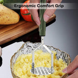 Stainless steel potato press - Heavy Duty Metal Masher for Mashed Potatoes, Avocado, Beans & Sweet Potato - Commercial & Home Kitchen Utensil (Dishwasher Safe)