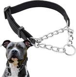 Dog Collars Adjustable Soft Nylon Reflective Collars with Stainless Steel Chain Walking Training Collars Heavy-Duty Puppy Chain Collars for Small,Medium,Large Dogs(Black,L) In Australia - Darrahopens