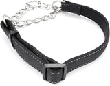 Dog Collars Adjustable Soft Nylon Reflective Collars with Stainless Steel Chain Walking Training Collars Heavy-Duty Puppy Chain Collars for Small,Medium,Large Dogs(Black,L)