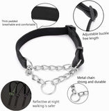 Dog Collars Adjustable Soft Nylon Reflective Collars with Stainless Steel Chain Walking Training Collars Heavy-Duty Puppy Chain Collars for Small,Medium,Large Dogs(Black,L) In Australia - Darrahopens