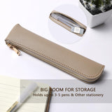 Faux Leather Pencil Case Cute Thin Slim Pouch Simple and Stylish Lightweight  Leather pencil case(light khaki) In Australia - Darrahopens