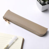 Faux Leather Pencil Case Cute Thin Slim Pouch Simple and Stylish Lightweight  Leather pencil case(light khaki) In Australia - Darrahopens