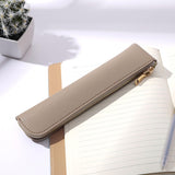Faux Leather Pencil Case Cute Thin Slim Pouch Simple and Stylish Lightweight  Leather pencil case(light khaki) In Australia - Darrahopens