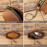 Leather Zipper Coin Pouch, Genuine Cowhide Handcrafted Coin Organizer Change Holder Keychain Coin Purse for Men & Women  (Brownish yellow) In Australia - Darrahopens