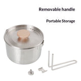 Stainless Steel Camping Pot with Lid and Removable Handle, Light Weight Outdoor Camping Kettle, Easy Clean Camp Boiling Pot, Cooking Pot for Picnic, Hiking, Backpacking,