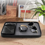 Leather tray - Men's fashionable bedside table storage - Key, watch, wallet, jewelry, watch, miscellaneous tray（grey）