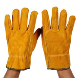 Welding Gloves Heat Insulation Protective Cowhide Leather Gloves for Welding Workwear Heat Resistant with Fleece Lining Short Cuff 1 Pair