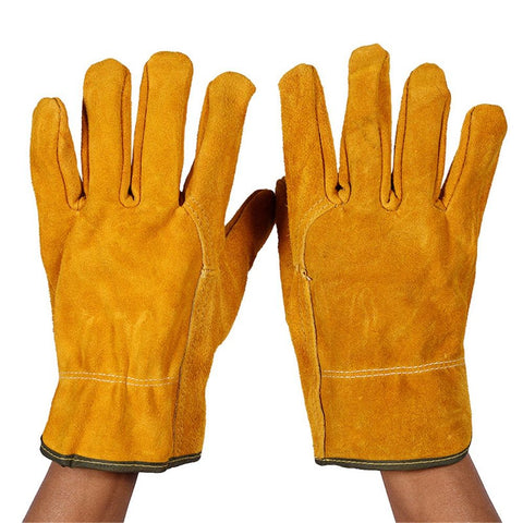 Welding Gloves Heat Insulation Protective Cowhide Leather Gloves for Welding Workwear Heat Resistant with Fleece Lining Short Cuff 1 Pair