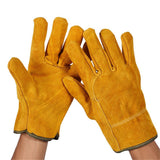 Welding Gloves Heat Insulation Protective Cowhide Leather Gloves for Welding Workwear Heat Resistant with Fleece Lining Short Cuff 1 Pair