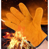 Welding Gloves Heat Insulation Protective Cowhide Leather Gloves for Welding Workwear Heat Resistant with Fleece Lining Short Cuff 1 Pair