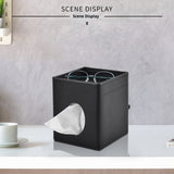 Tissue Box Cover Square Tissue Box Holder PU Leather Facial Tissues Organizer with Storage Tray for Bathroom Vanity Bedroom Office Car, Stylish Napkin Caddy Decorative Organizer (Black)
