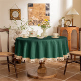 Tablecloth with Tassels, Farmhouse Style GreenTablecloth, Water Resistant  Tablecloths for Round Table,Dark green with a diameter of 120cm In Australia - Darrahopens