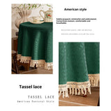 Tablecloth with Tassels, Farmhouse Style GreenTablecloth, Water Resistant  Tablecloths for Round Table,Dark green with a diameter of 120cm