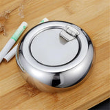 Stainless Steel Windproof Ashtrays with Lid for Cigarettes Cigar Smokers, Modern Outdoor Ash Holder Tabletop Ashtray for Car Desk Home office Decoration (Silver Small) In Australia - Darrahopens