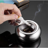 Stainless Steel Windproof Ashtrays with Lid for Cigarettes Cigar Smokers, Modern Outdoor Ash Holder Tabletop Ashtray for Car Desk Home office Decoration (Silver Small) In Australia - Darrahopens