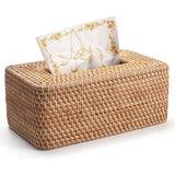 Rattan Tissue Box Cover Natural Woven Facial Napkin Holder Rectangular Universal for all types of rooms10 x 6x 4 Inch