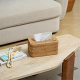 Rattan Tissue Box Cover Natural Woven Facial Napkin Holder Rectangular Universal for all types of rooms10 x 6x 4 Inch
