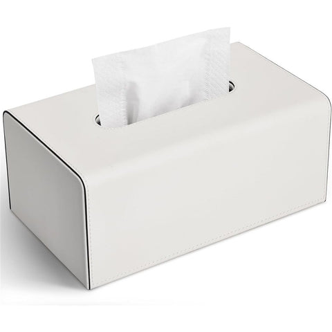 Tissue Box Cover, PU Leather Rectangular Tissue Box Holder with Magnetic Bottom Cover for Facial Tissues/Napkins, Office & Living Room Decor Box for Standard  White In Australia - Darrahopens