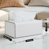 Tissue Box Cover, PU Leather Rectangular Tissue Box Holder with Magnetic Bottom Cover for Facial Tissues/Napkins, Office & Living Room Decor Box for Standard  White