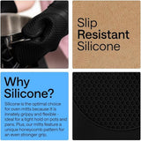 BPA-Free Soft Silicone Oven Mitts, Heat Resistant and Waterproof Cooking Safety Gloves, Thick Cotton Lining, Flexible Gripping, Kitchen Potholders Set, for Grilling, BBQ,  Black In Australia - Darrahopens