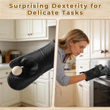 BPA-Free Soft Silicone Oven Mitts, Heat Resistant and Waterproof Cooking Safety Gloves, Thick Cotton Lining, Flexible Gripping, Kitchen Potholders Set, for Grilling, BBQ,  Black