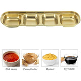 Stainless Steel Sauce Dish Dipping Bowls with 4 Compartment Divided, Metal Seasoning Plate Dipping Bowl for Sauce or Dressing, Gold
