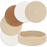 for Hot Dishes, Pots and Pans, Hot Pads with Storage Basket, Pot Holders for Kitchen, Heat Resistant Mat Protect Counter Home Essentials, Farmhouse Decor (Ivory white 5 pieces+basket) In Australia - Darrahopens