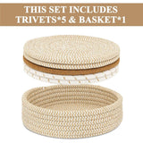 for Hot Dishes, Pots and Pans, Hot Pads with Storage Basket, Pot Holders for Kitchen, Heat Resistant Mat Protect Counter Home Essentials, Farmhouse Decor (Ivory white 5 pieces+basket)