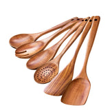 6 Piece Wooden Spoons for Cooking – Natural Teak Wooden Utensil Set, Easy to Clean, Durable, Smooth with Comfort Grip - Non Toxic Wooden Cooking Utensil Sets In Australia - Darrahopens