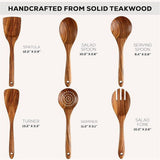 6 Piece Wooden Spoons for Cooking – Natural Teak Wooden Utensil Set, Easy to Clean, Durable, Smooth with Comfort Grip - Non Toxic Wooden Cooking Utensil Sets