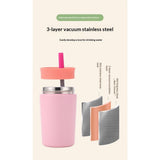 12oz Portable Insulated Coffee Mug Stainless Steel Hot and Cold Sports Cup Car with Straw Travel(light blue)