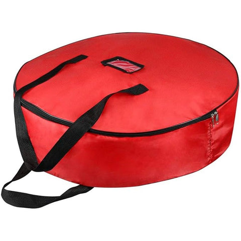 Christmas Wreath Storage Bag - 30 Inch, Red, Cotton, Zipper Closure, Reinforced Handles, Double Zippers, Clear Card Slot, Ideal for Christmas Decorations In Australia - Darrahopens