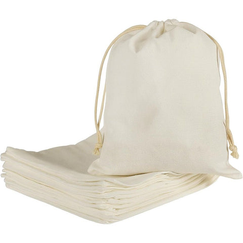 Cotton Bags - Medium 8x10 Inch (12 Bags) - Reusable Muslin Storage Bags with Drawstrings - Biodegradable Canvas Fabric - Perfect for Snacks, Clothes In Australia - Darrahopens