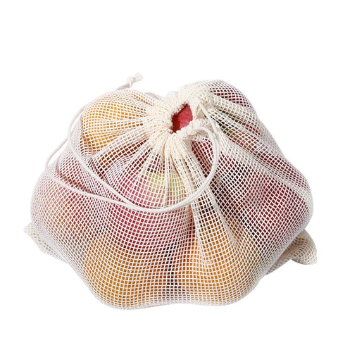 Reusable Cotton Mesh Produce Bags  Organic Cotton, Durable, Double Stitched, Washable with Tare Weight & Drawstring - Mesh Bags for Grocery Shopping, Vegetables & Fruits