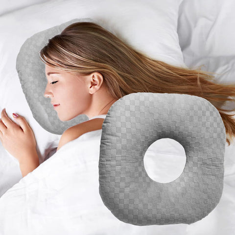 Ear Piercing Pillow for Side Sleepers, Pillow with an Ear Hole for Ear Pain Ear Inflammation Pressure Sores, O-Shaped Side Sleeping Pillow, Ear Guard Pillow (Gray) In Australia - Darrahopens