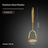 Potato Masher, Dual Arc for Easy, Labor-Saving Mashing,  Stainless Steel, Sturdy and Durable One-Piece Potato Press, Dishwasher Safe, for Potatoes and More(Gold)