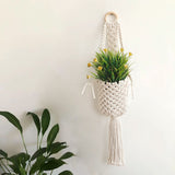 Modern Minimalist Bohemian Style Hanging Planters Plant Net Pocket Hand Woven Hanging Basket Holder Tapestry Flower Basket with Exquisite Tassel Indoor Balcony Decoration