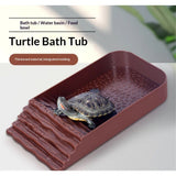 Reptile Bathing Pool Plastic Tortoise Food Dish with Ramp Leaf Reptile Food Dish & Water Bowl Tortoise Habitat Accessories for Frog Lizard Box Turtle (Brown) In Australia - Darrahopens